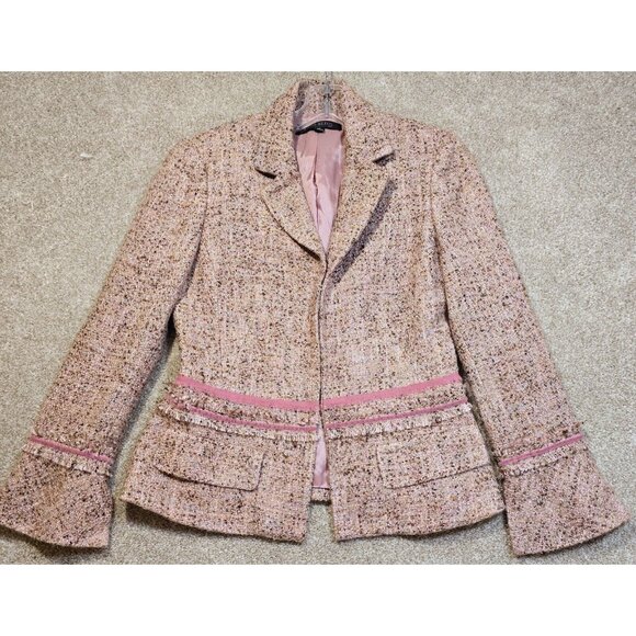 Anne Klein Pink Tweed Jacket Wool Blend Soft Professional Women's 8P Petite - Picture 1 of 16